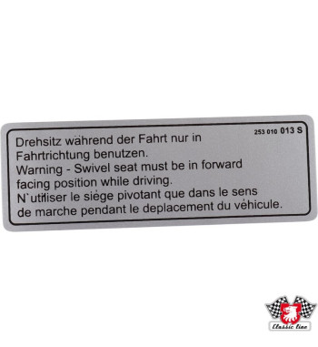 Naklejka, "Warning - swiwel seat must be in forward facing position while driving
